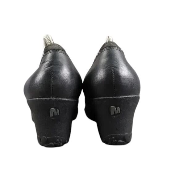 Merrell Shoes Womens 9.5 Wedge Slip On Fashion Classic Leather Lotus Black Comfy - Picture 2 of 15